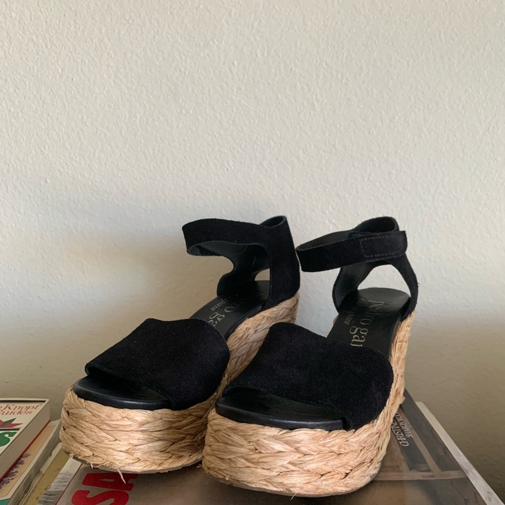Pedro Garcia Dory Suede Platform Wedge Espadrille, Black , Size 38 1/2